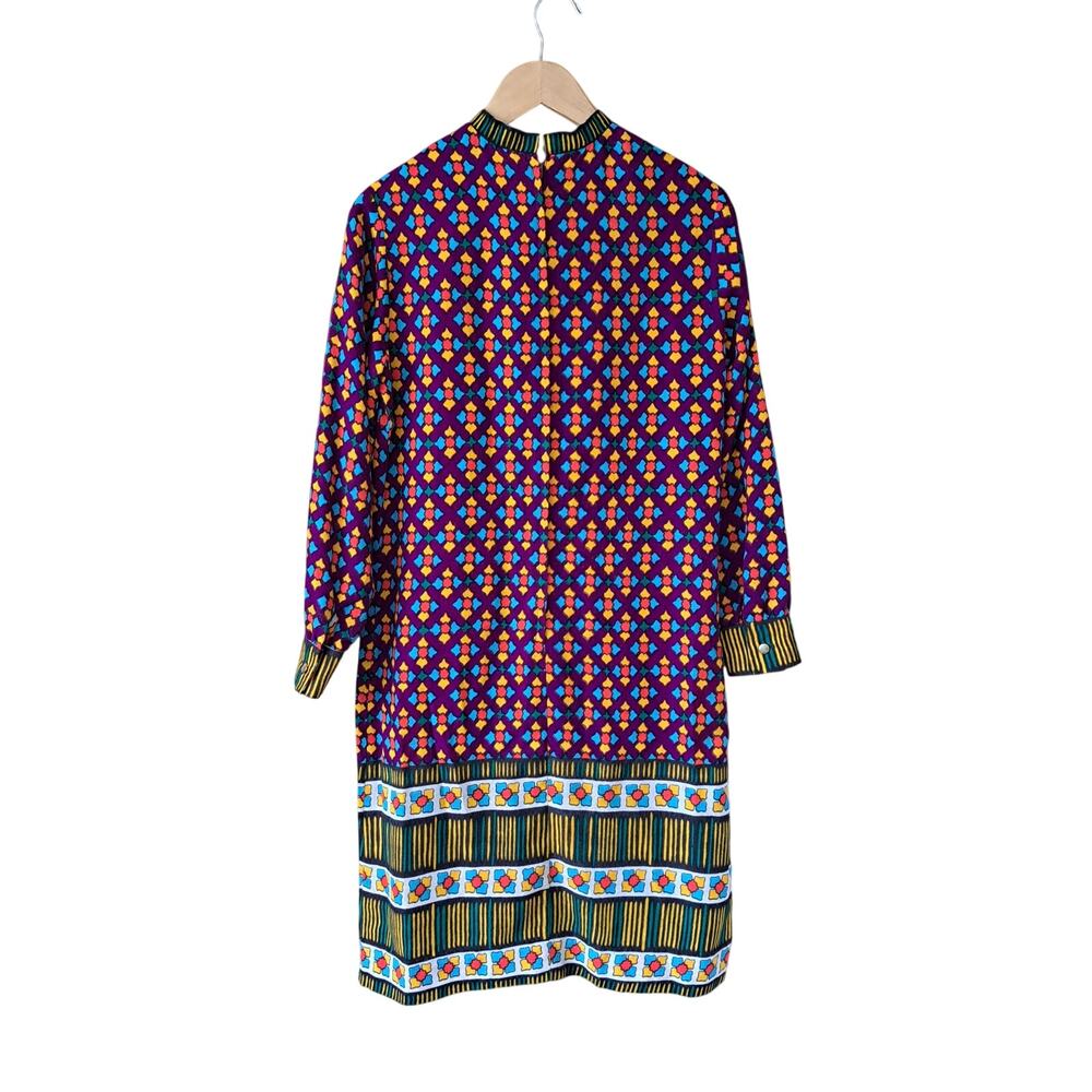 Vintage 60s Forget Me Not by Fairview Mod Shift Dress Geometric Purple S/M - Picture 2 of 8